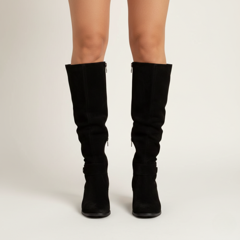 Kelly | Women's Knee High Slouch Leather  Boots with Side Zip, Low Heel