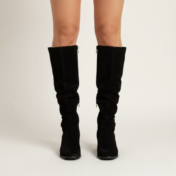 Kelly | Women's Knee High Slouch Leather  Boots with Side Zip, Low Heel