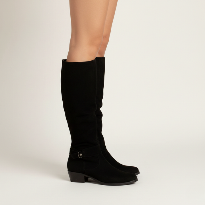 Kelly | Women's Knee High Slouch Leather  Boots with Side Zip, Low Heel