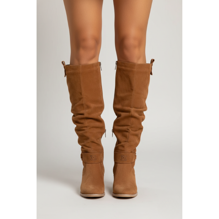 Kelly | Women's Knee High Slouch Leather  Boots with Side Zip, Low Heel