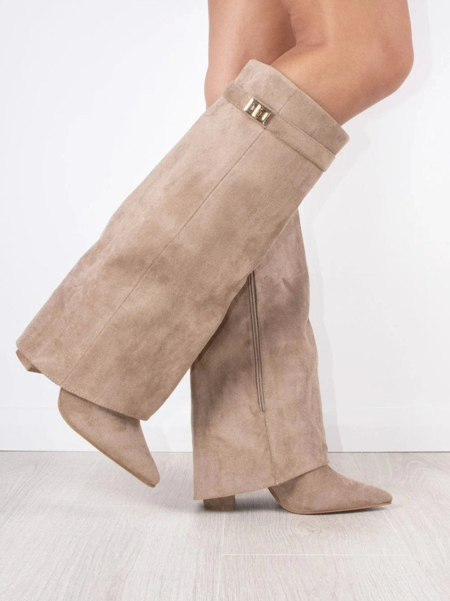 Kelly | Woman's Block Heel Knee High Boots, Wide Flare Top
