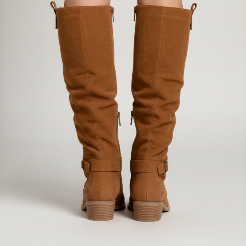 Kelly | Women's Knee High Slouch Leather  Boots with Side Zip, Low Heel