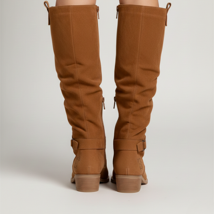 Kelly | Women's Knee High Slouch Leather  Boots with Side Zip, Low Heel