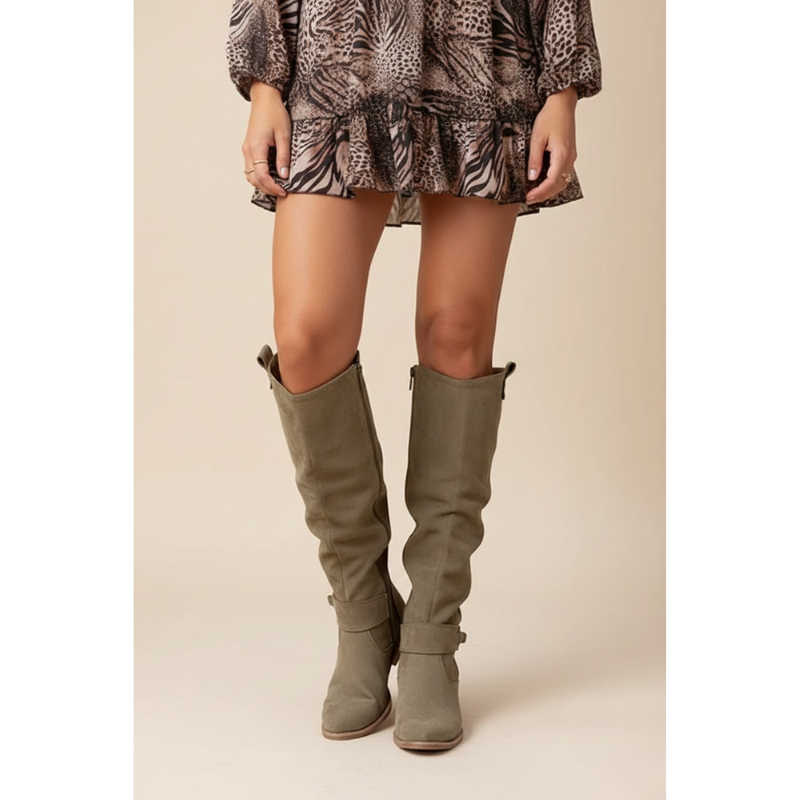 Kelly | Women's Knee High Slouch Leather  Boots with Side Zip, Low Heel