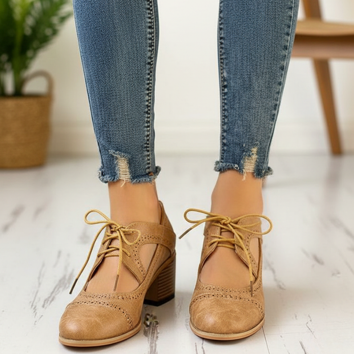 Kelly | Women’s Lace-Up T-Strap Heels with Vintage Semi-Formal Style