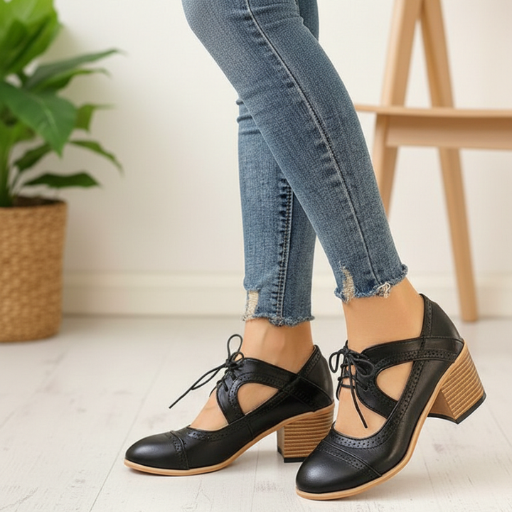Kelly | Women’s Lace-Up T-Strap Heels with Vintage Semi-Formal Style