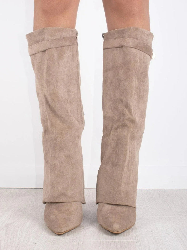 Kelly | Woman's Block Heel Knee High Boots, Wide Flare Top