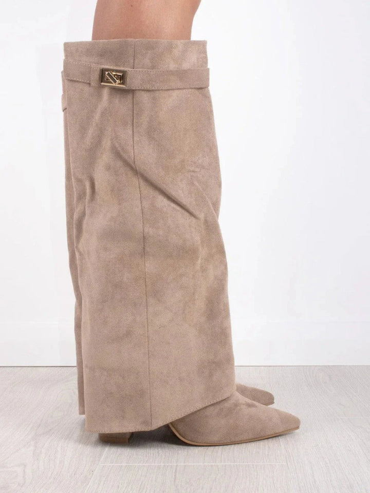 Kelly | Woman's Block Heel Knee High Boots, Wide Flare Top