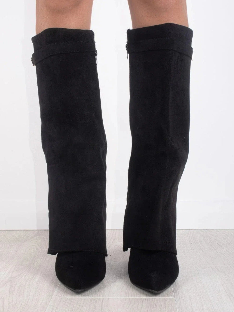 Kelly | Woman's Block Heel Knee High Boots, Wide Flare Top
