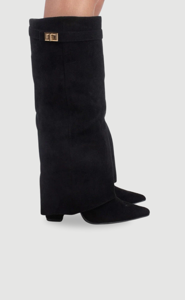 Kelly | Woman's Block Heel Knee High Boots, Wide Flare Top