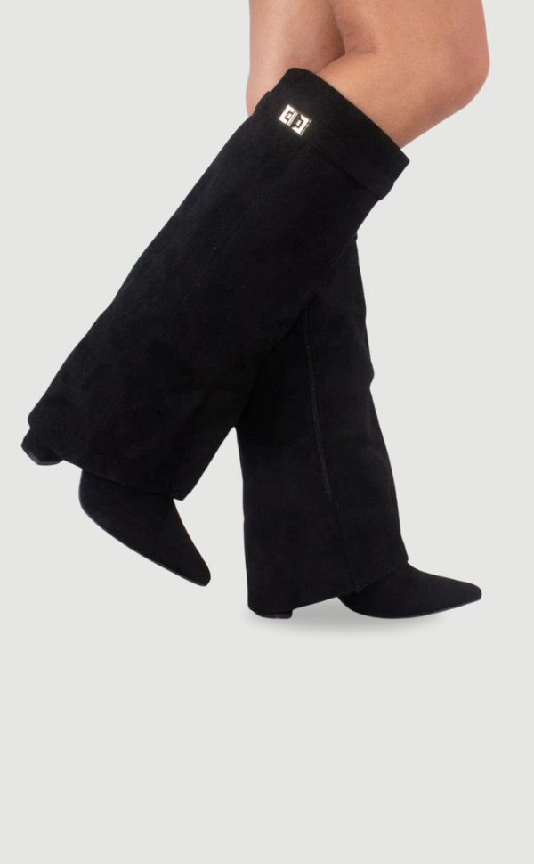 Kelly | Woman's Block Heel Knee High Boots, Wide Flare Top