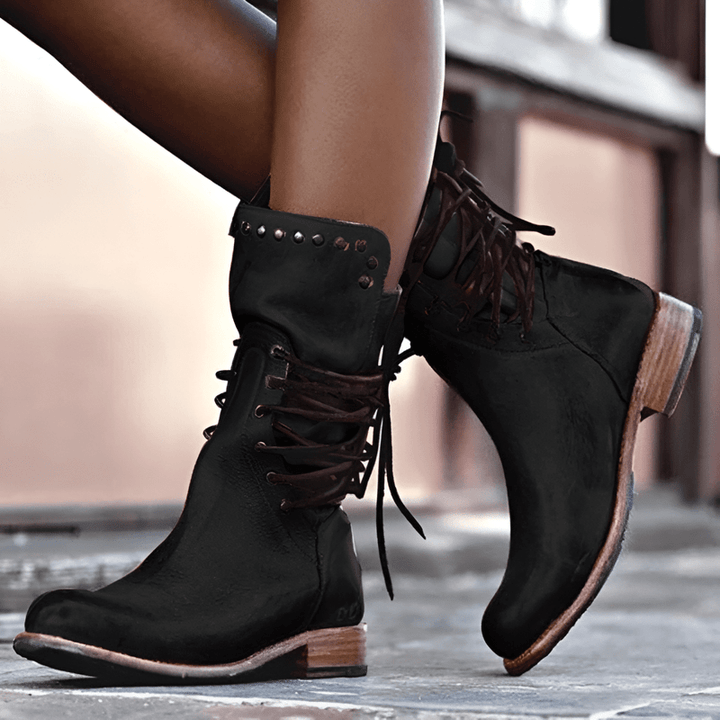 Kelly | Women's Mid-Calf Lace-Up Boots, Vintage Style
