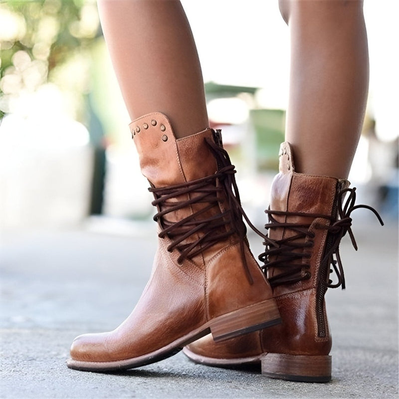 Kelly | Women's Mid-Calf Lace-Up Boots, Vintage Style