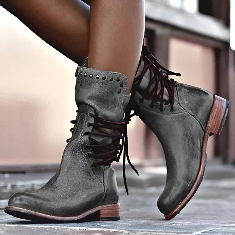 Kelly | Women's Mid-Calf Lace-Up Boots, Vintage Style