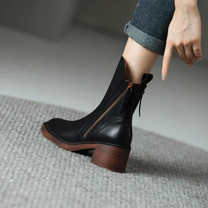 Kelly | Woman's Ankle Boots, Block Heel and Side Zipper