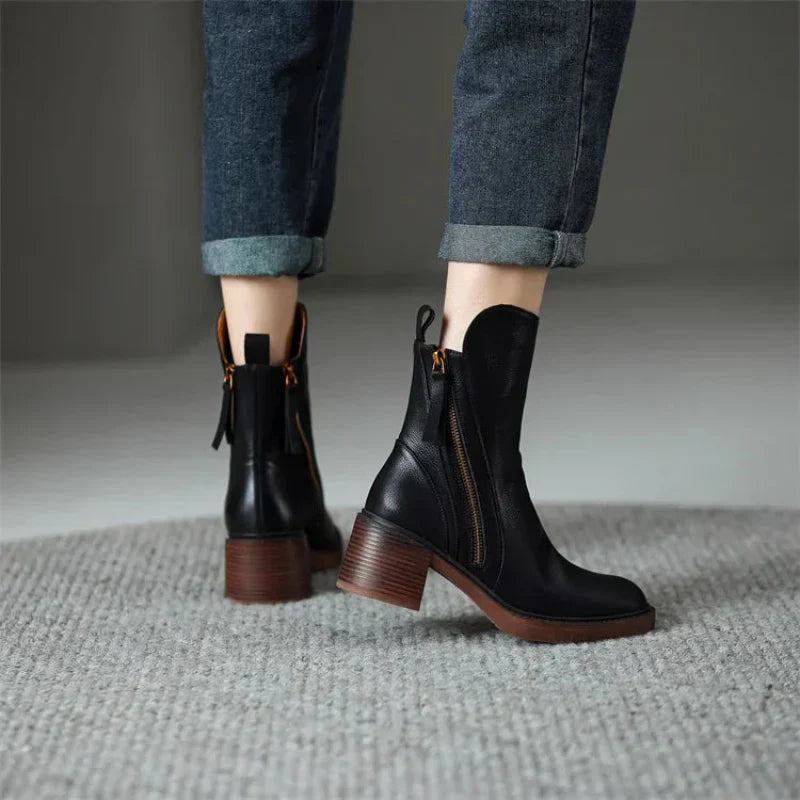Kelly | Woman's Ankle Boots, Block Heel and Side Zipper