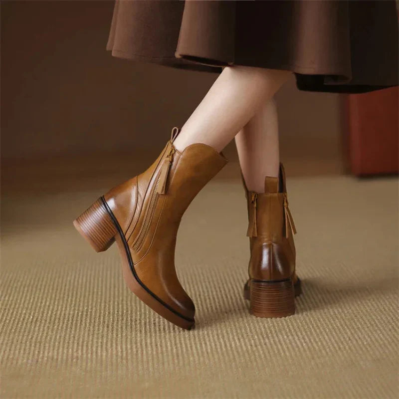Kelly | Woman's Ankle Boots, Block Heel and Side Zipper