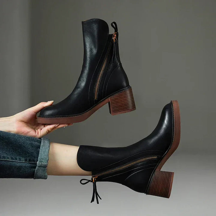 Kelly | Woman's Ankle Boots, Block Heel and Side Zipper